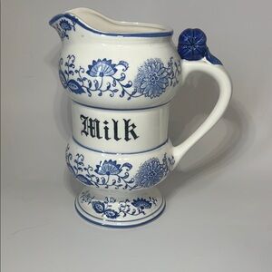 Vintage Blue Floral Ceramic Pitcher